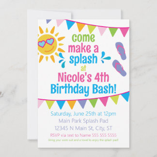Invitación a la fiesta de cumpleaños de Splash Pad