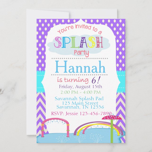 Invitación a la fiesta de cumpleaños de Splash Pad (Anverso)