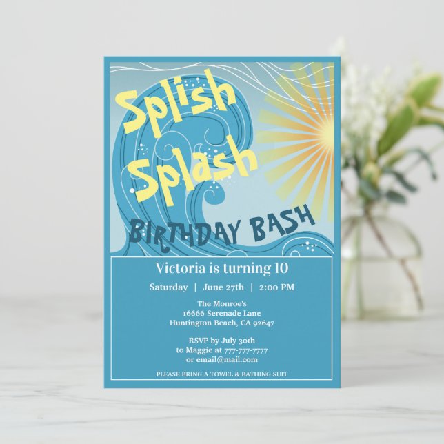 Invitación a la fiesta de cumpleaños de Splish Spl (Anverso de pie)