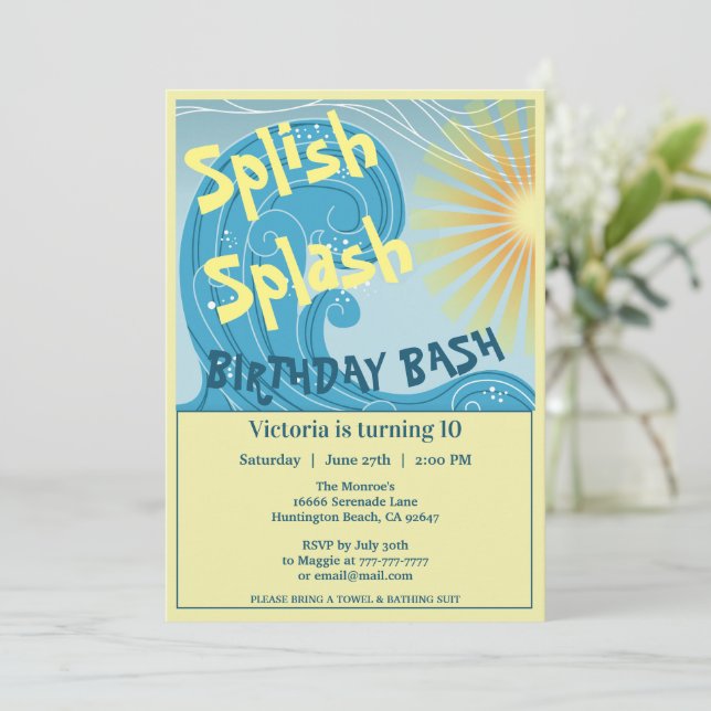 Invitación a la fiesta de cumpleaños de Splish Spl (Anverso de pie)
