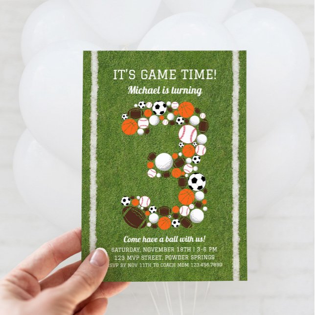 Invitación a la fiesta de cumpleaños de Sports 3 (Sports 3rd Birthday Invitation)