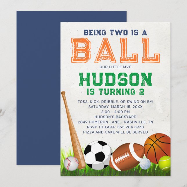 Invitación a la fiesta de cumpleaños de Sports Bal (Anverso / Reverso)