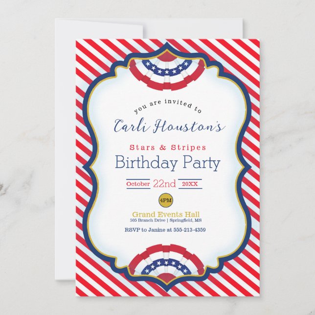 Invitación a la fiesta de cumpleaños de Stars and  (Anverso)