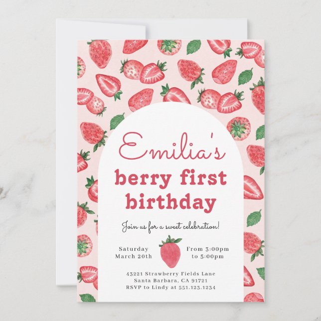 Invitación a la fiesta de cumpleaños de Strawberry (Anverso)