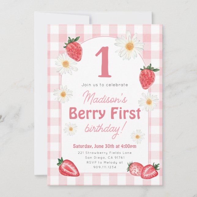 Invitación a la fiesta de cumpleaños de Strawberry (Anverso)