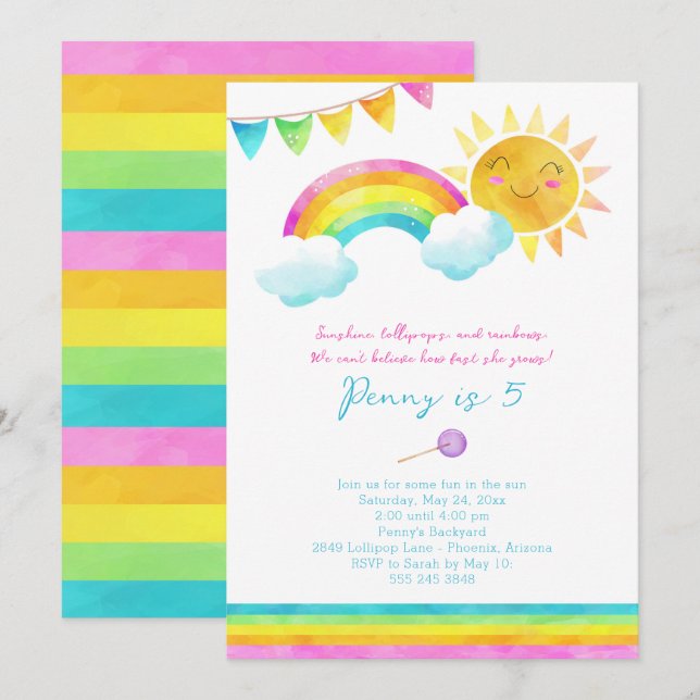 Invitación a la fiesta de cumpleaños de Summer Sun (Anverso / Reverso)