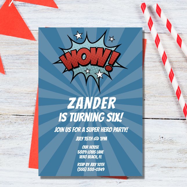 Invitación a la fiesta de cumpleaños de Super Hero (Super Hero Comic Boy Birthday Party Invitation)