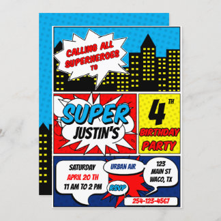 Invitación a la fiesta de cumpleaños de superhéroe