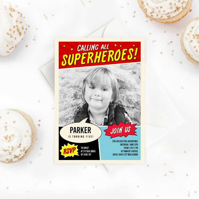Invitación a la fiesta de cumpleaños de superhéroe (Subido por el creador)