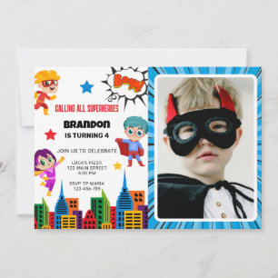 Invitación a la fiesta de cumpleaños de superhéroe