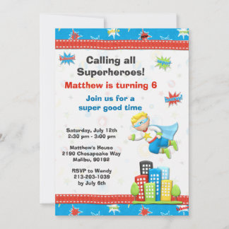 Invitación a la fiesta de cumpleaños de superhéroe
