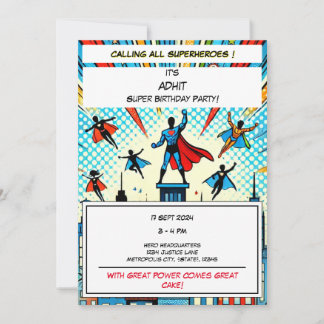 Invitación a la fiesta de cumpleaños de superhéroe