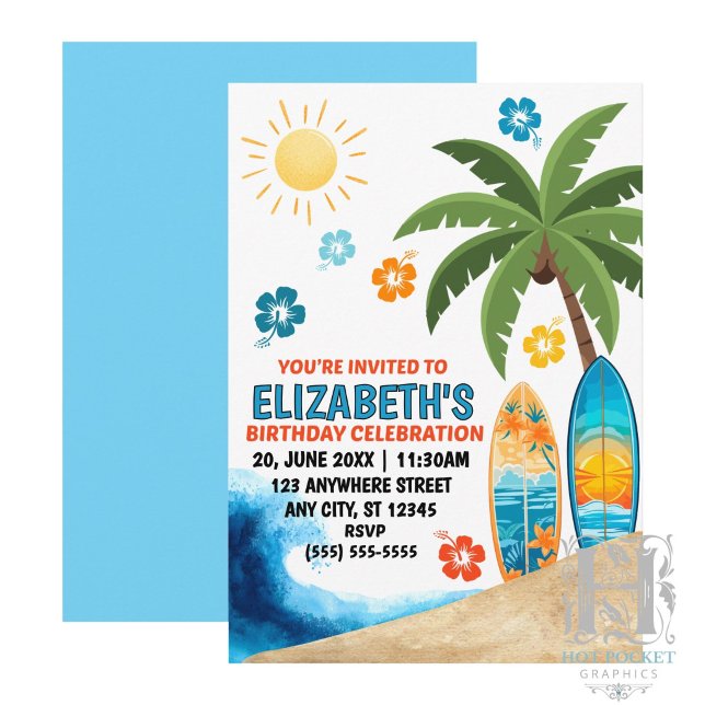 Invitación a la Fiesta de Cumpleaños de Surf (Subido por el creador)