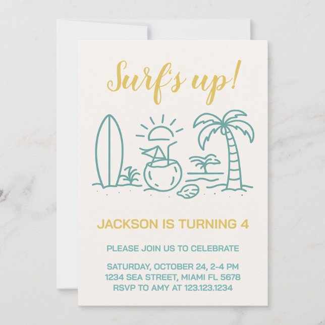 Invitación a la fiesta de cumpleaños de Surf edita (Anverso)