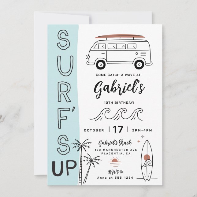 Invitación a la fiesta de cumpleaños de Surf Minim (Anverso)