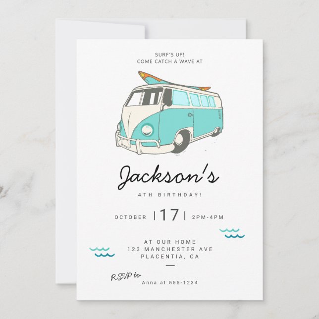 Invitación a la fiesta de cumpleaños de Surf Minim (Anverso)
