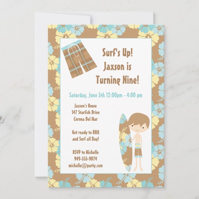 Invitación a la fiesta de cumpleaños de Surfer Boy (Anverso)