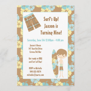 Invitación a la fiesta de cumpleaños de Surfer Boy