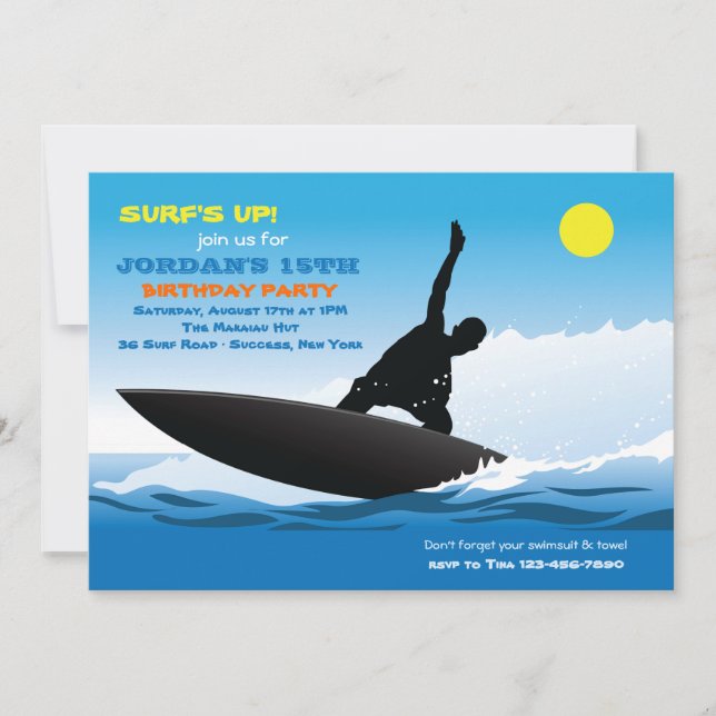 Invitación a la fiesta de cumpleaños de Surfing Di (Anverso)