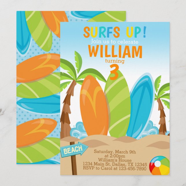 Invitación a la fiesta de cumpleaños de Surfing Su (Anverso / Reverso)
