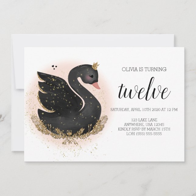 Invitación a la fiesta de cumpleaños de Swan | Neg (Anverso)