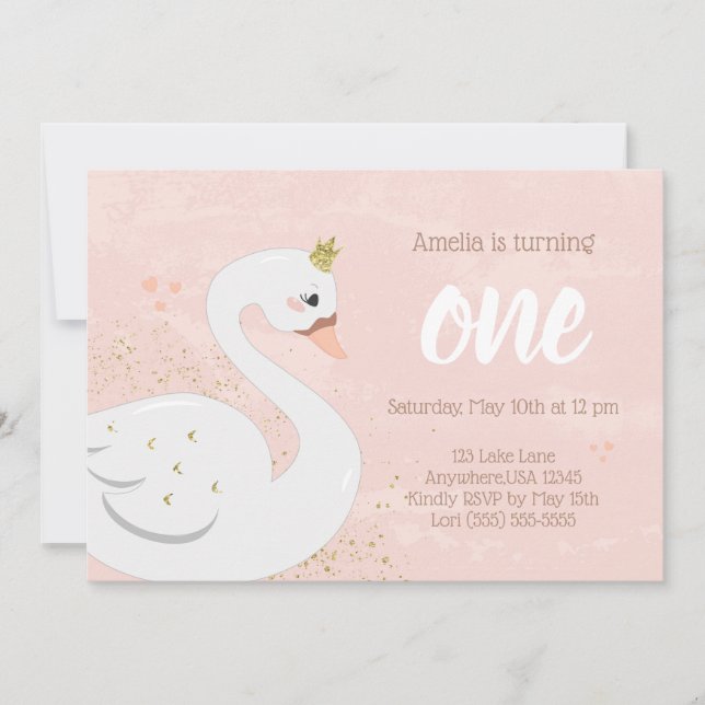 Invitación a la fiesta de cumpleaños de Swan | Ros (Anverso)