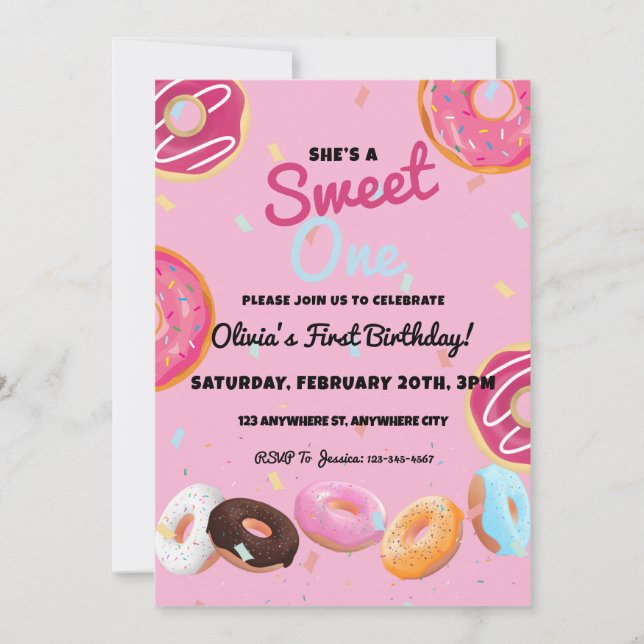 Invitación a la fiesta de cumpleaños de Sweet One  (Anverso)
