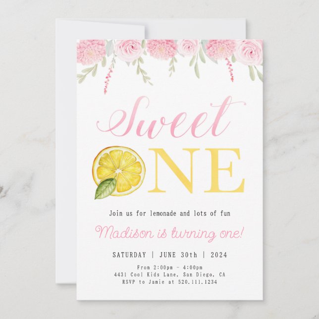 Invitación a la fiesta de cumpleaños de Sweet One  (Anverso)