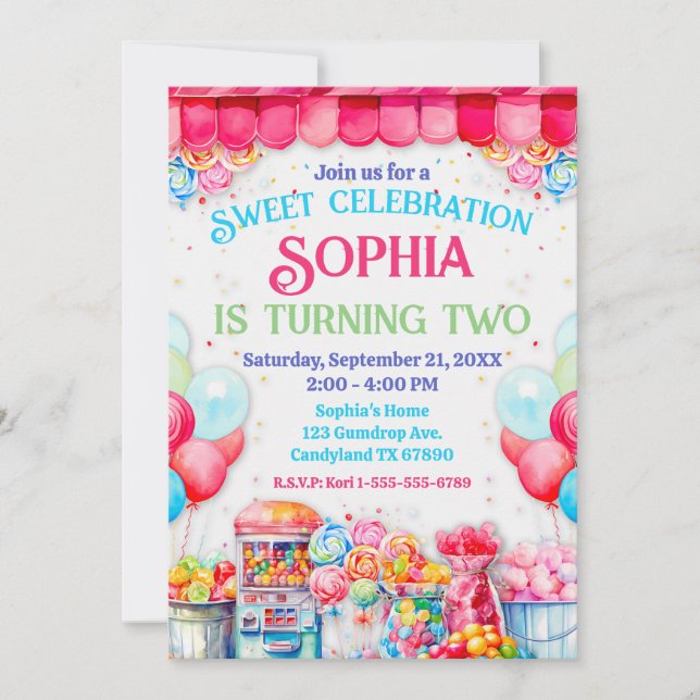 Invitación a la fiesta de cumpleaños de Sweet Shop (Anverso)