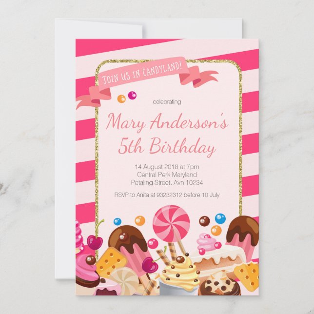 Invitación a la fiesta de cumpleaños de Sweet Shop (Anverso)