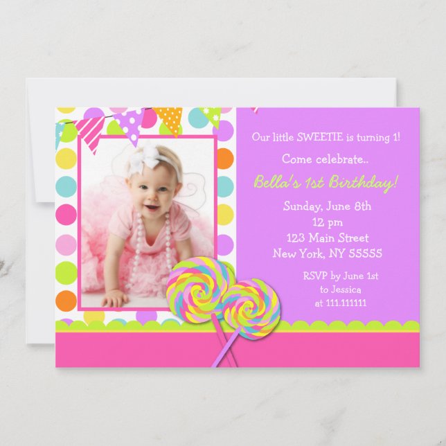 Invitación a la fiesta de cumpleaños de Sweet Shop (Anverso)