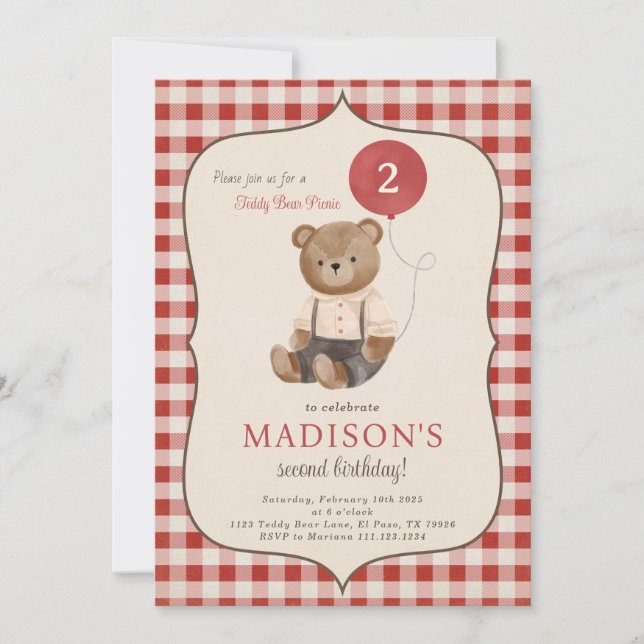 Invitación a la fiesta de cumpleaños de Teddy Bear (Anverso)