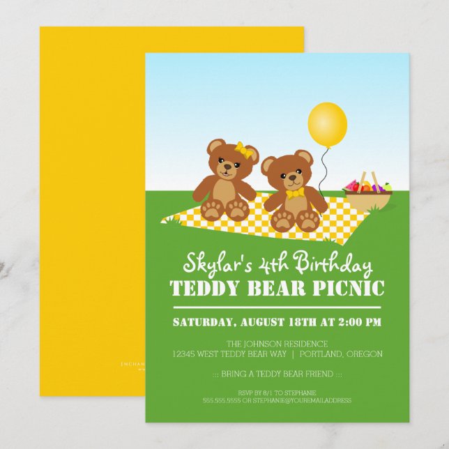 Invitación a la fiesta de cumpleaños de Teddy Bear (Anverso / Reverso)