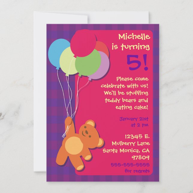 Invitación a la fiesta de cumpleaños de Teddy Bear (Anverso)