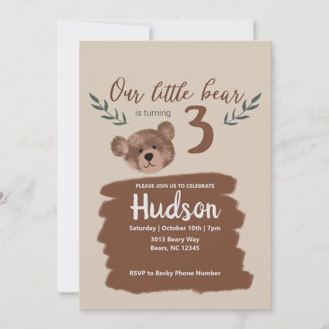 Invitación a la fiesta de cumpleaños de Teddy Bear (Anverso)