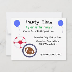Invitación a la fiesta de cumpleaños de tema depor