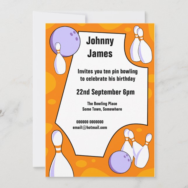 Invitación a la fiesta de cumpleaños de Ten Pin Bo (Anverso)