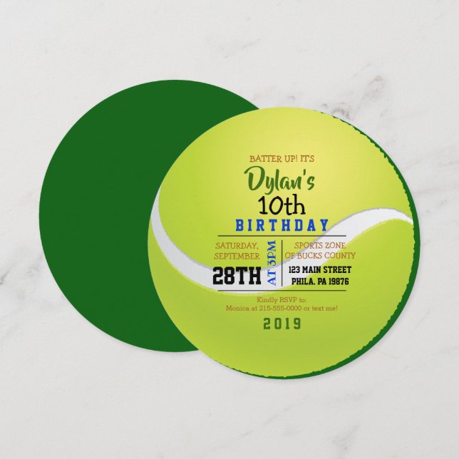 Invitación a la fiesta de cumpleaños de TENNIS ROU (Anverso / Reverso)