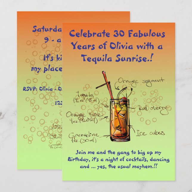 Invitación a la fiesta de cumpleaños de Tequila Su (Anverso / Reverso)
