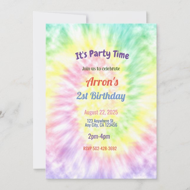 Invitación a la fiesta de cumpleaños de Tie Dye (Anverso)