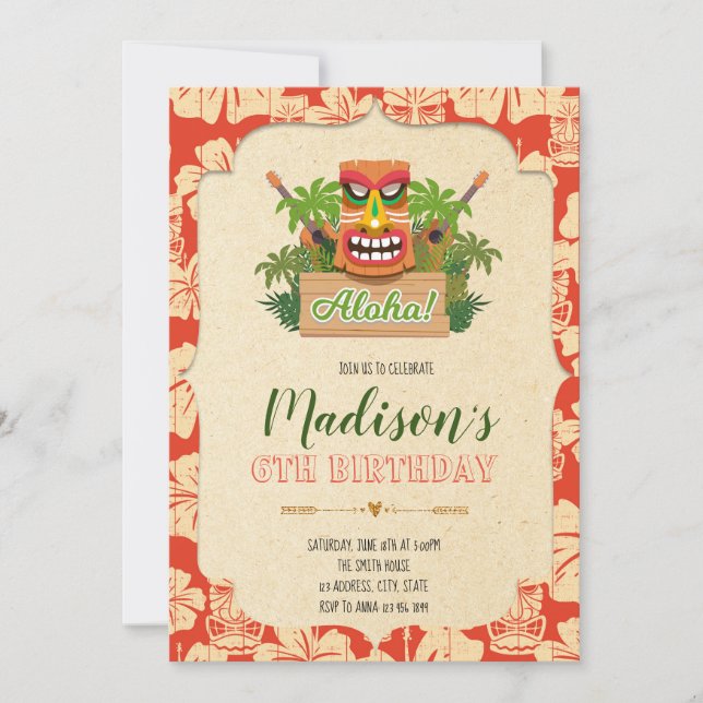 Invitación a la fiesta de cumpleaños de Tiki (Anverso)