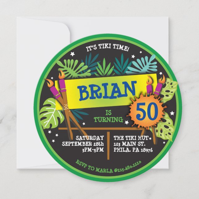 Invitación a la fiesta de cumpleaños de TIKI TIME  (Anverso)