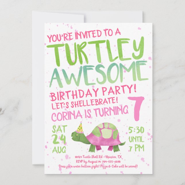 Invitación a la fiesta de cumpleaños de Tortuga Ro (Anverso)