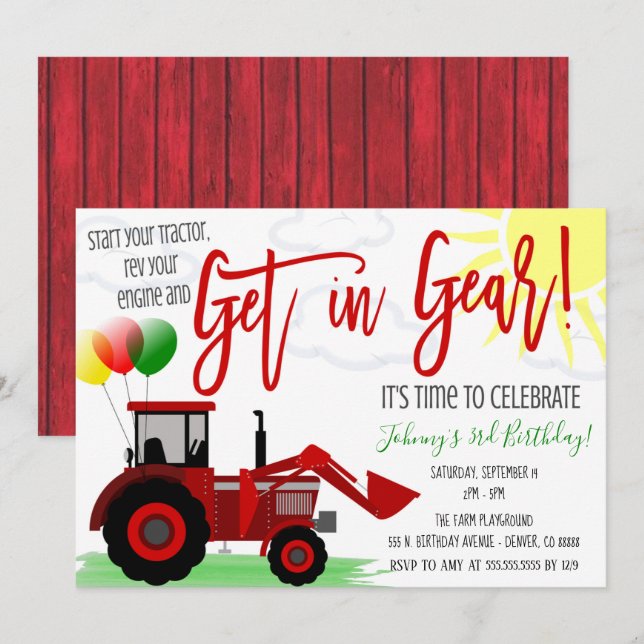 Invitación a la fiesta de cumpleaños de Tractor (Anverso / Reverso)