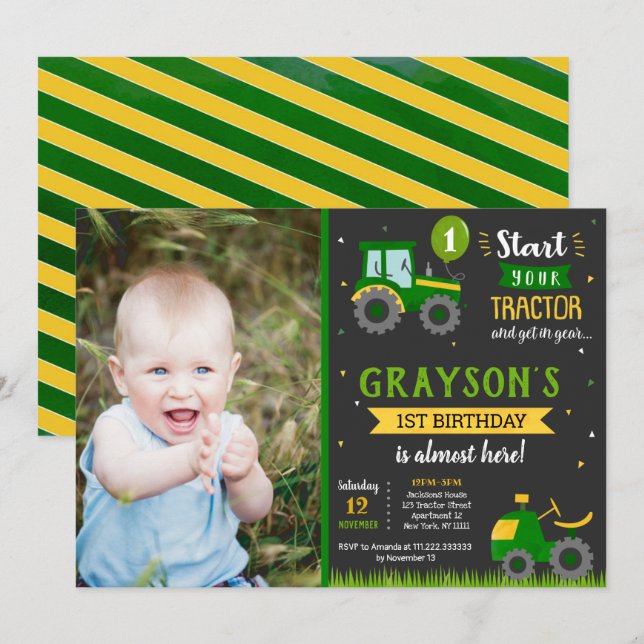 Invitación a la fiesta de cumpleaños de Tractor Ba (Anverso / Reverso)