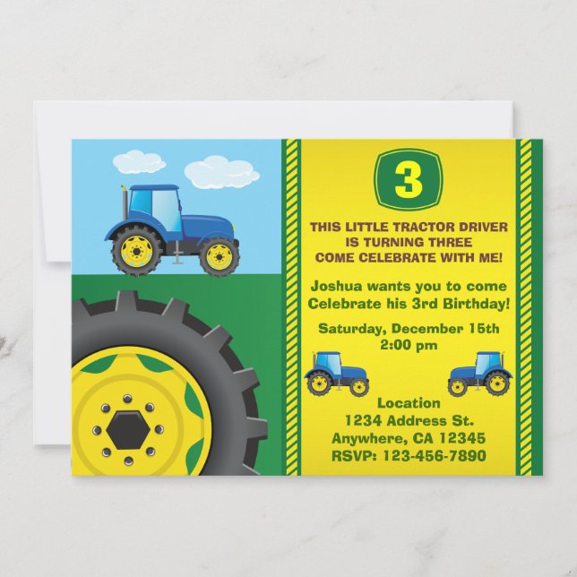 Invitación a la fiesta de cumpleaños de Tractor de (Anverso)