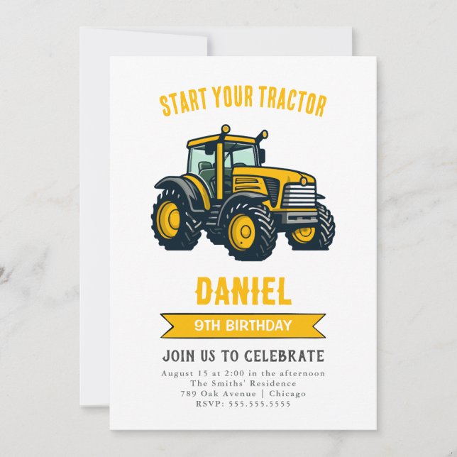 Invitación a la fiesta de cumpleaños de Tractor mo (Anverso)