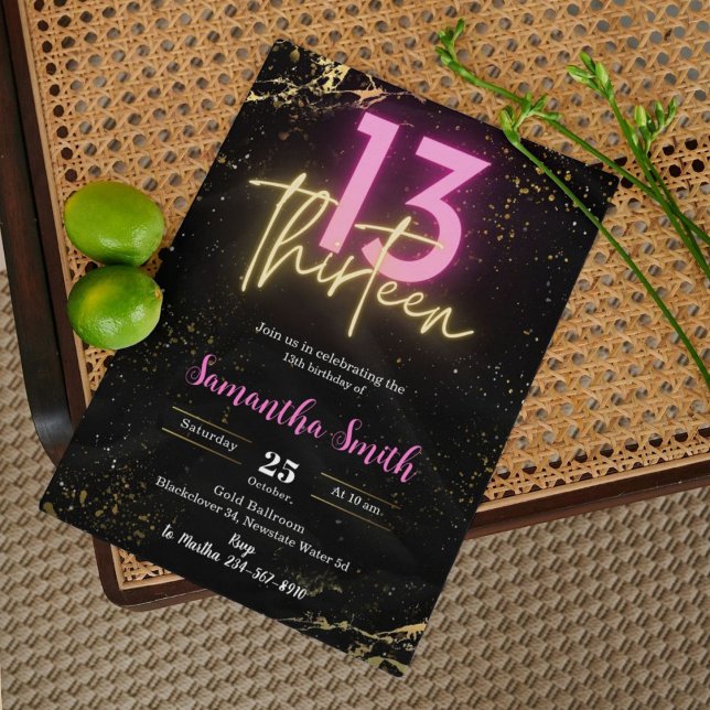 Invitación a la fiesta de cumpleaños de Trece días (Editable Thirteen Birthday Party Invitation)