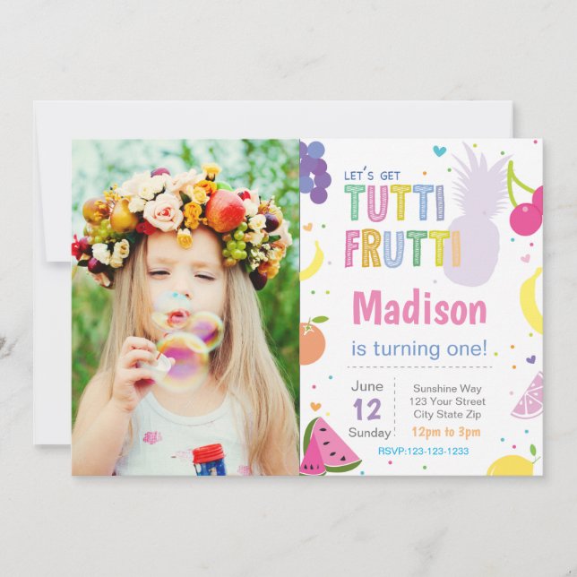 Invitación a la fiesta de cumpleaños de Tutti Frut (Anverso)