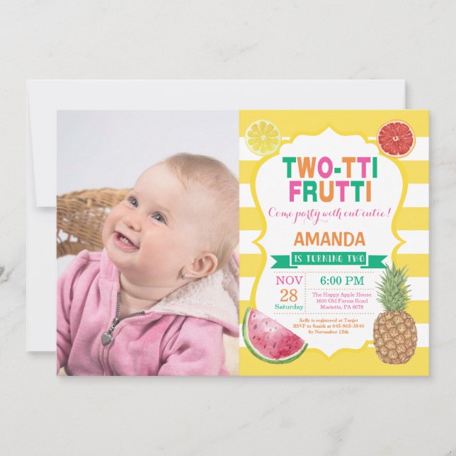 Invitación a la fiesta de cumpleaños de Tutti Frut (Anverso)